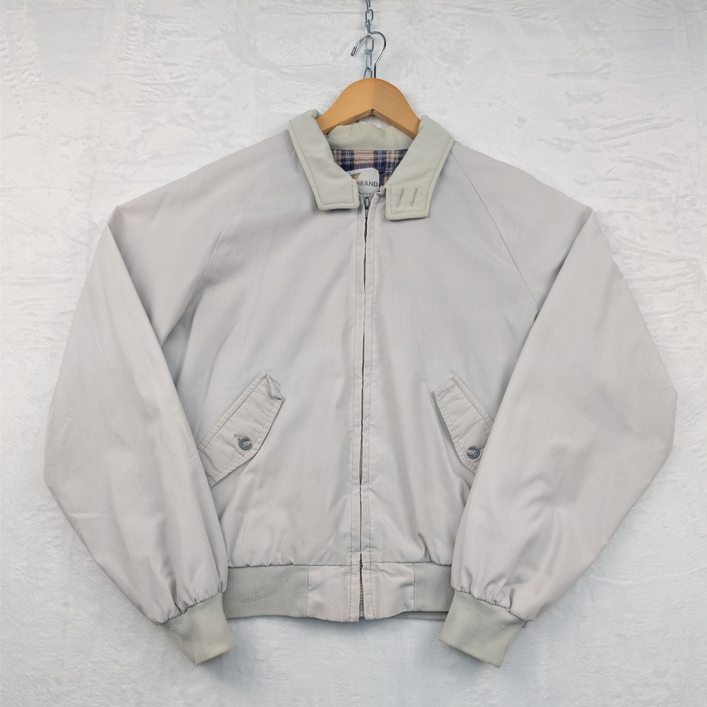 VTG K-Brand Harrington Jacket Mens XL Gray Plaid Lined Workwear Made In USA 80s